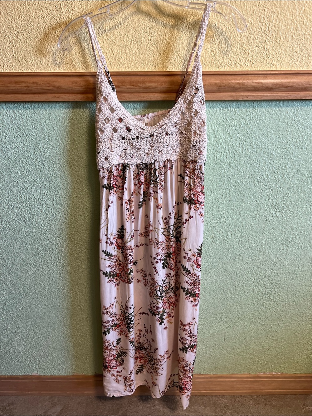 Floral Crochet-Top Maxi Dress - Cream with Pink Floral
